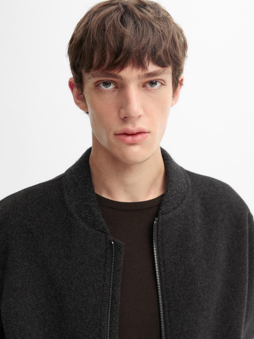 Massimo Dutti Double Wool Blend Men Bomber Jacket Dark Grey | US-HN0197834