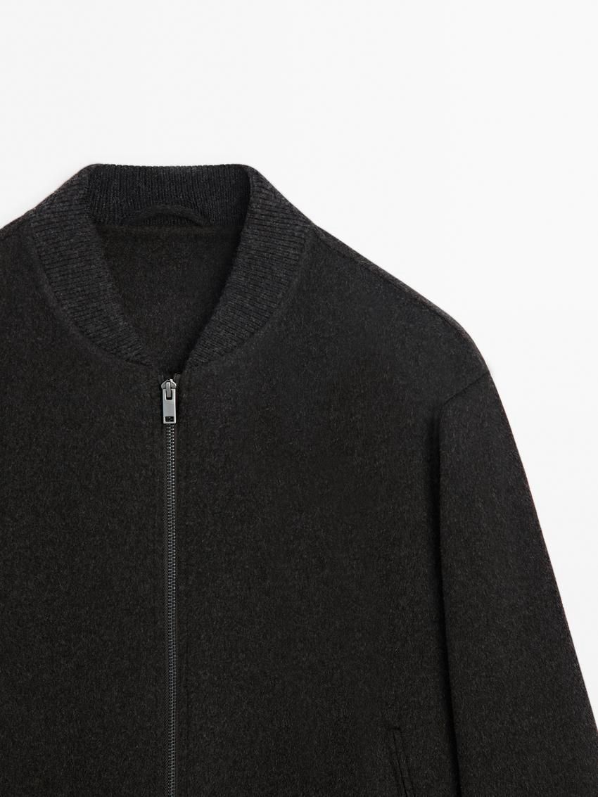 Massimo Dutti Double Wool Blend Men Bomber Jacket Dark Grey | US-HN0197834