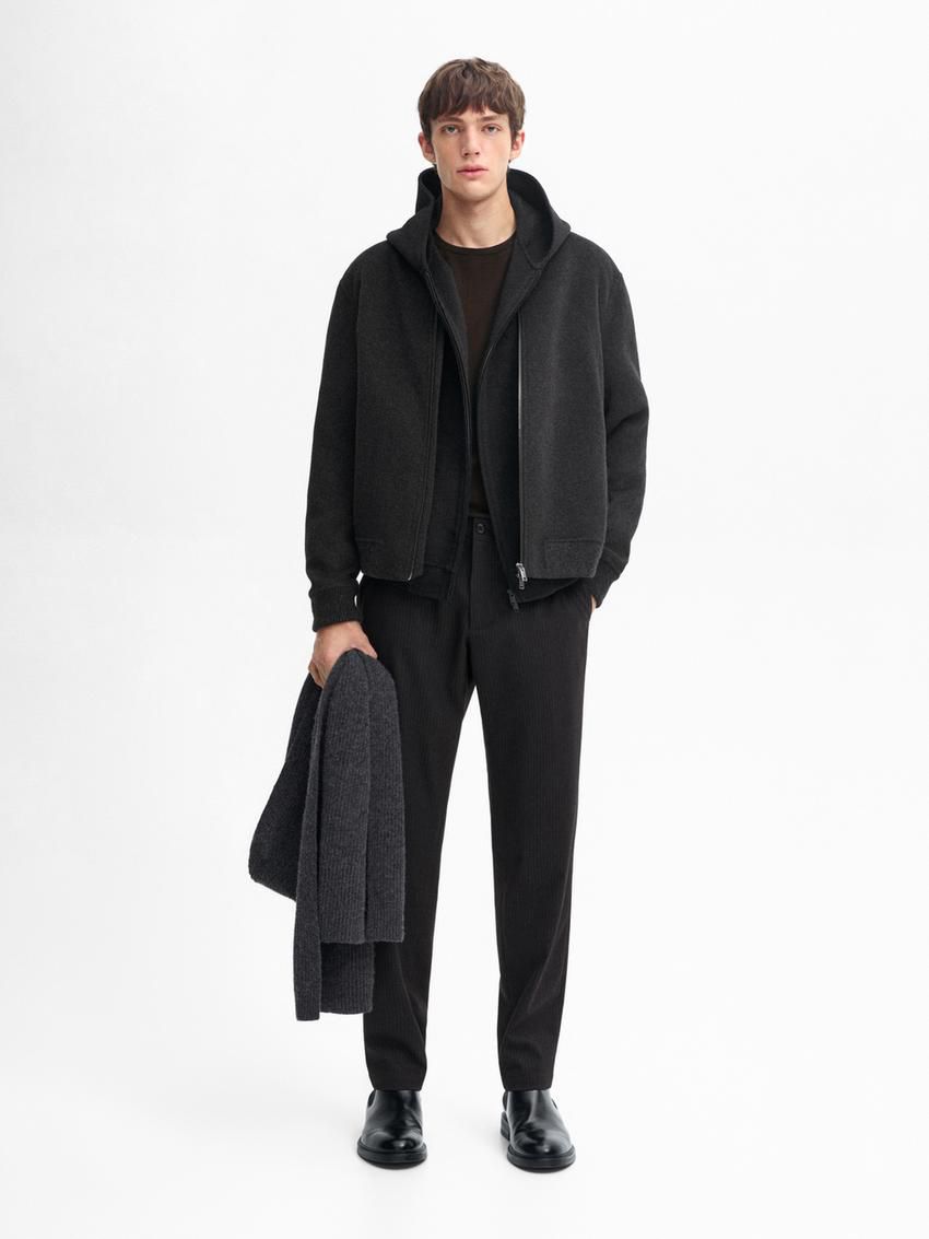 Massimo Dutti Double Wool Blend Men Bomber Jacket Dark Grey | US-HN0197834