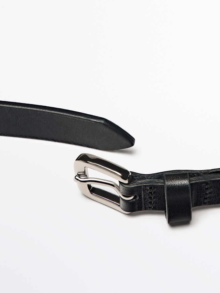 Massimo Dutti Double Wrap Studded Leather Women Belt Black | US-IM3087965