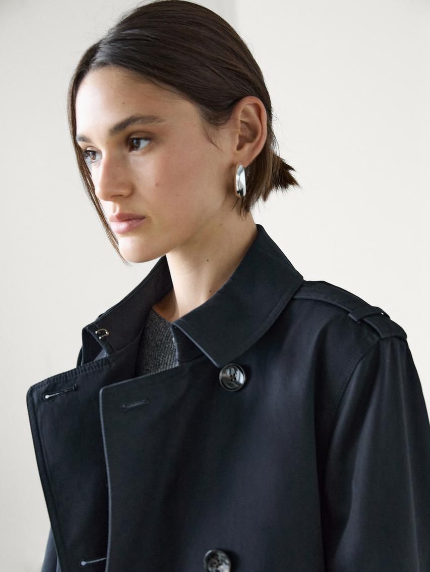 Massimo Dutti Double-breasted Cotton Women Trench Coat Dark Blue | US-NO7681904