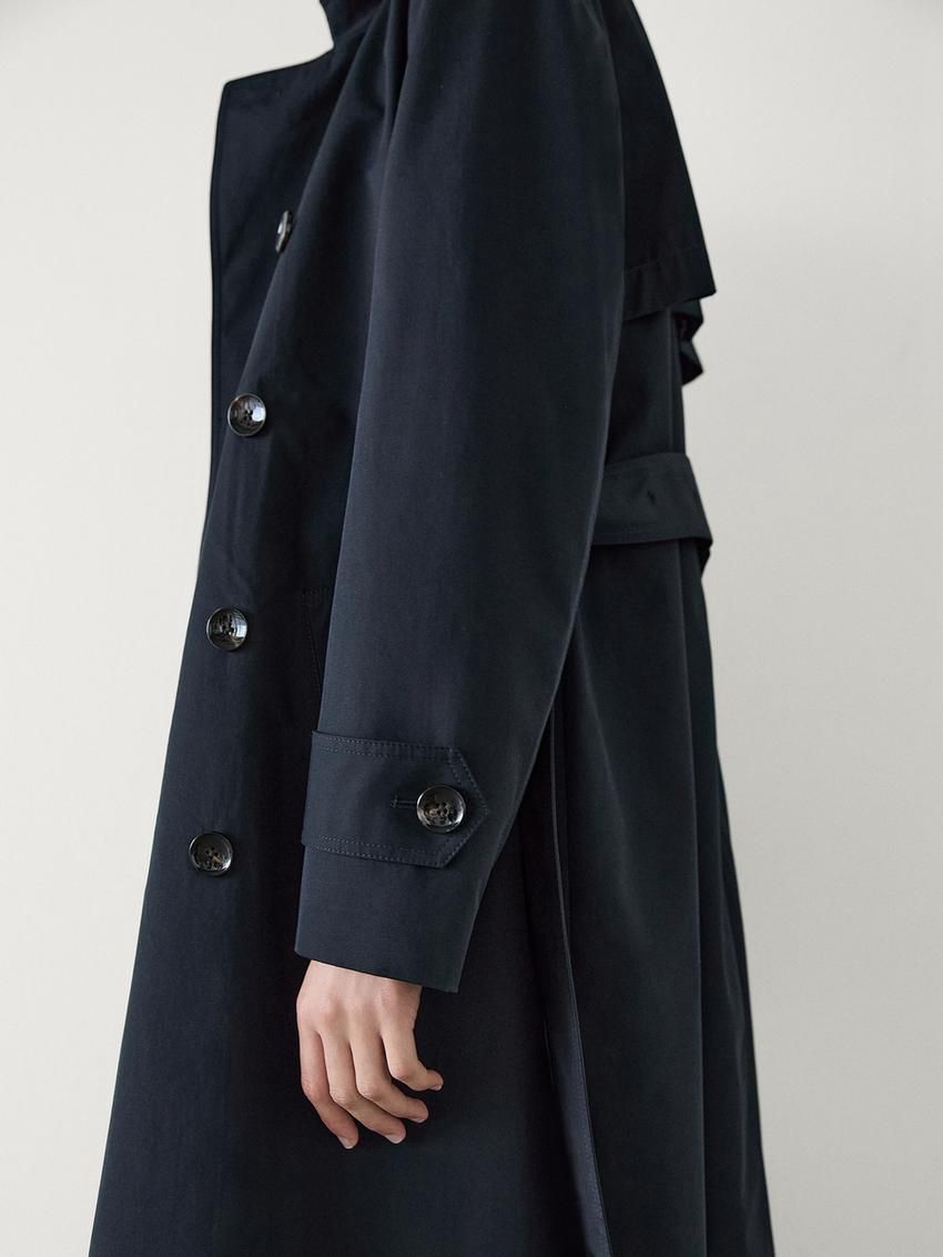 Massimo Dutti Double-breasted Cotton Women Trench Coat Dark Blue | US-NO7681904