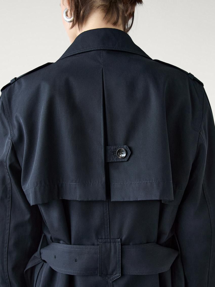 Massimo Dutti Double-breasted Cotton Women Trench Coat Dark Blue | US-NO7681904