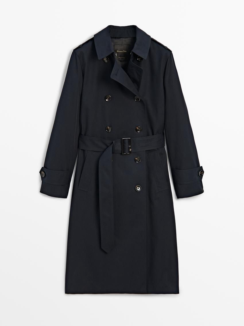Massimo Dutti Double-breasted Cotton Women Trench Coat Dark Blue | US-NO7681904