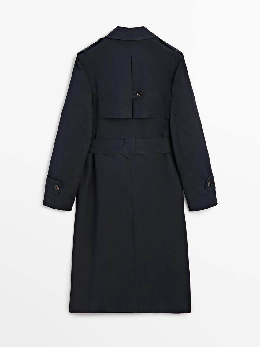 Massimo Dutti Double-breasted Cotton Women Trench Coat Dark Blue | US-NO7681904