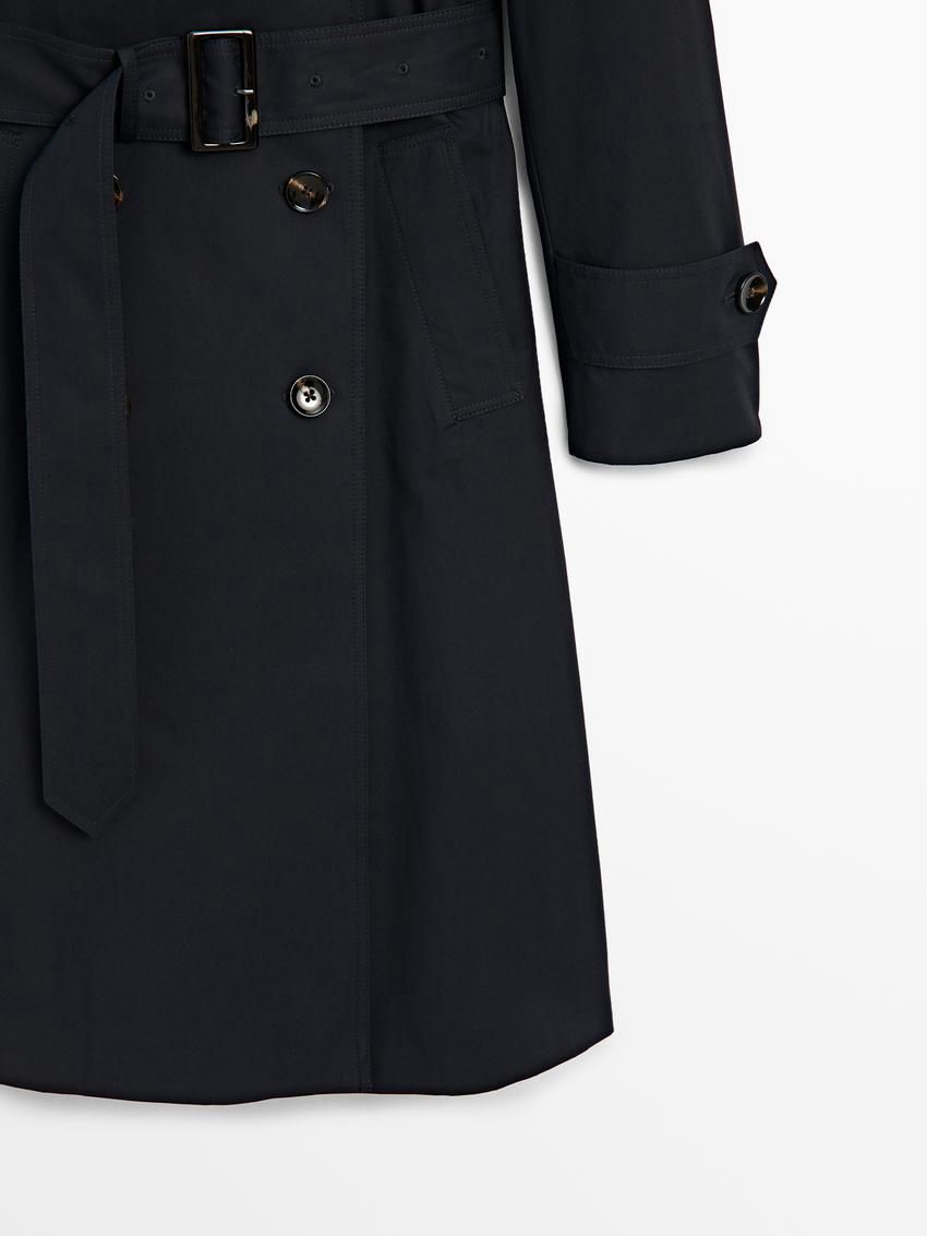 Massimo Dutti Double-breasted Cotton Women Trench Coat Dark Blue | US-NO7681904