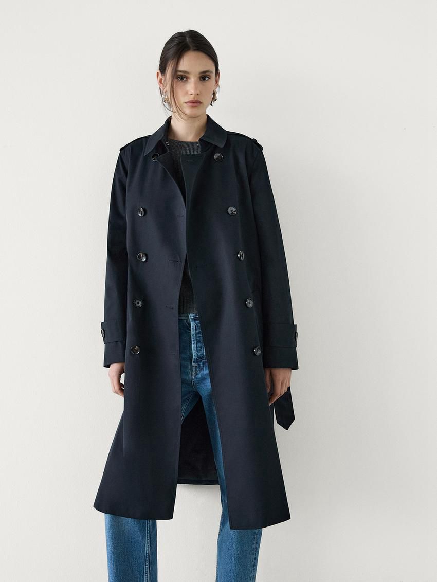 Massimo Dutti Double-breasted Cotton Women Trench Coat Dark Blue | US-NO7681904