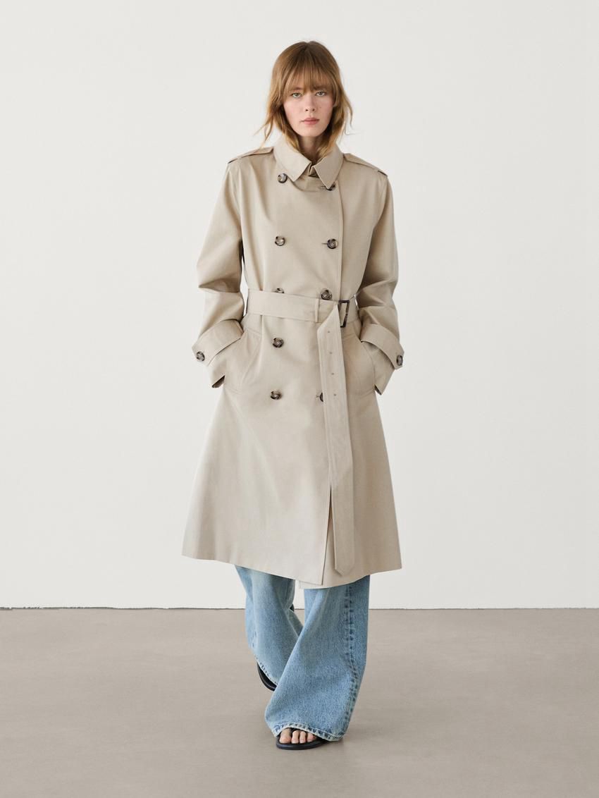Massimo Dutti Double-breasted Cotton Women Trench Coat Beige | US-SU9765824