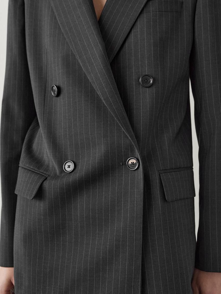 Massimo Dutti Double-breasted Pinstripe Women Blazer Dark Grey | US-KD6298453