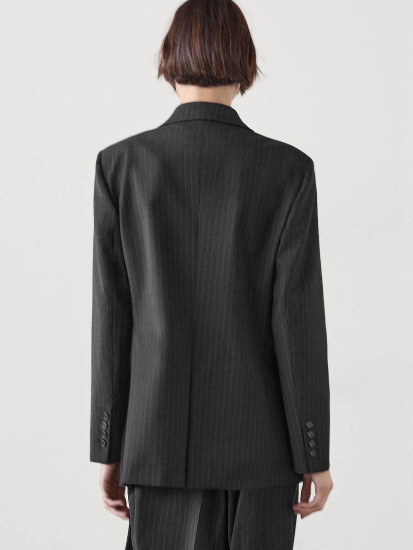 Massimo Dutti Double-breasted Pinstripe Women Blazer Dark Grey | US-KD6298453