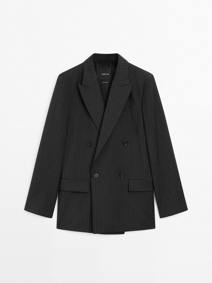 Massimo Dutti Double-breasted Pinstripe Women Blazer Dark Grey | US-KD6298453