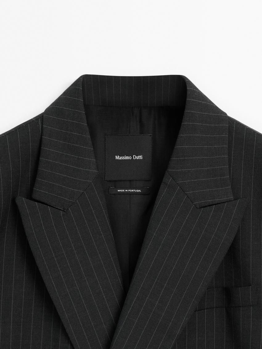Massimo Dutti Double-breasted Pinstripe Women Blazer Dark Grey | US-KD6298453