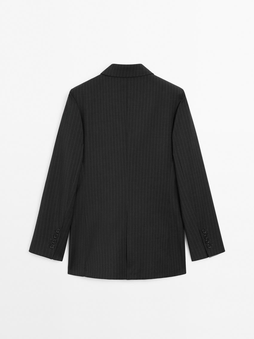 Massimo Dutti Double-breasted Pinstripe Women Blazer Dark Grey | US-KD6298453