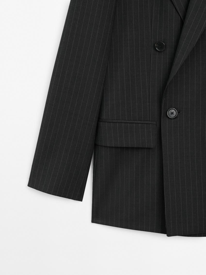 Massimo Dutti Double-breasted Pinstripe Women Blazer Dark Grey | US-KD6298453
