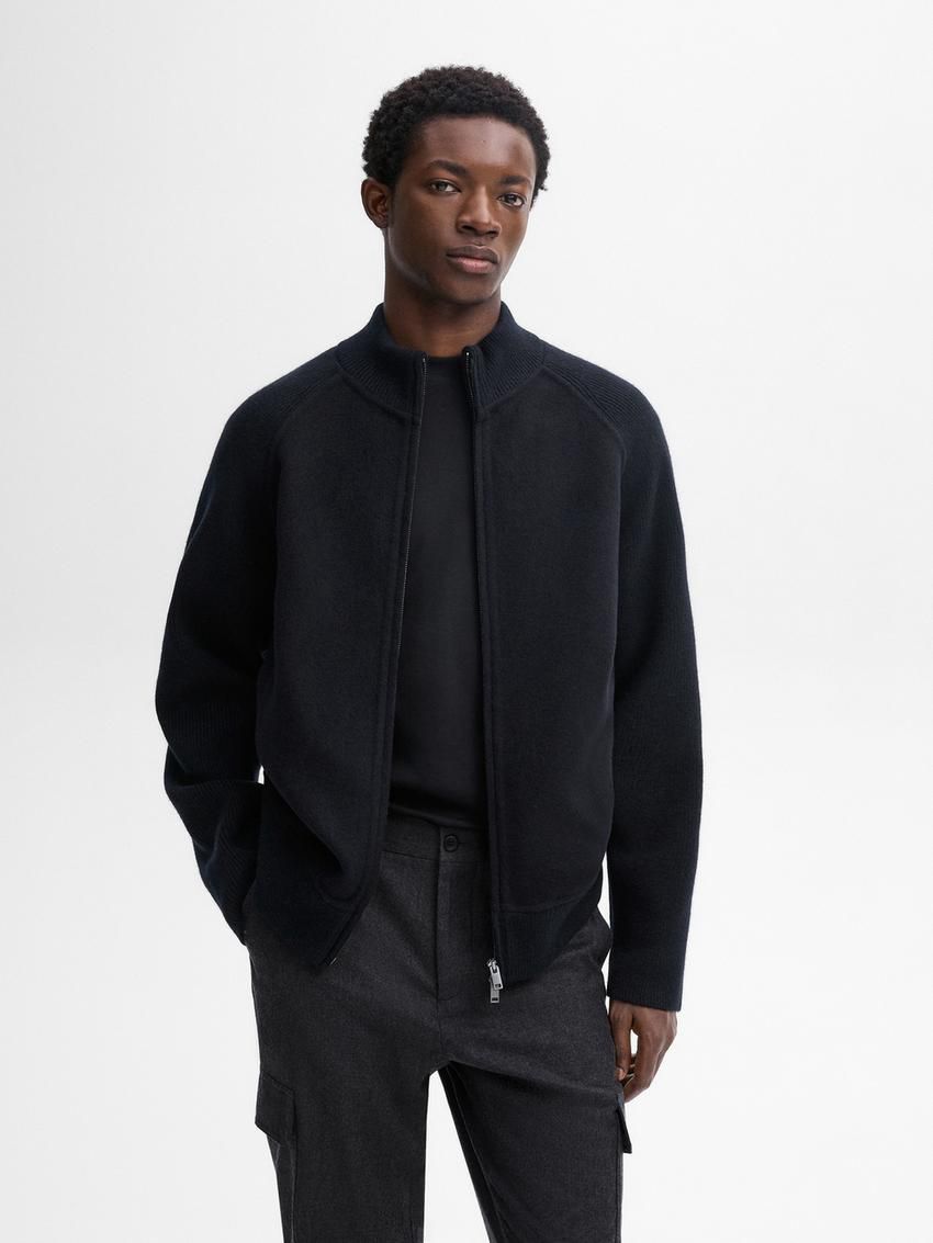 Massimo Dutti Double-faced With Shoulder Detail Men Cardigan Navy | US-TS9670531