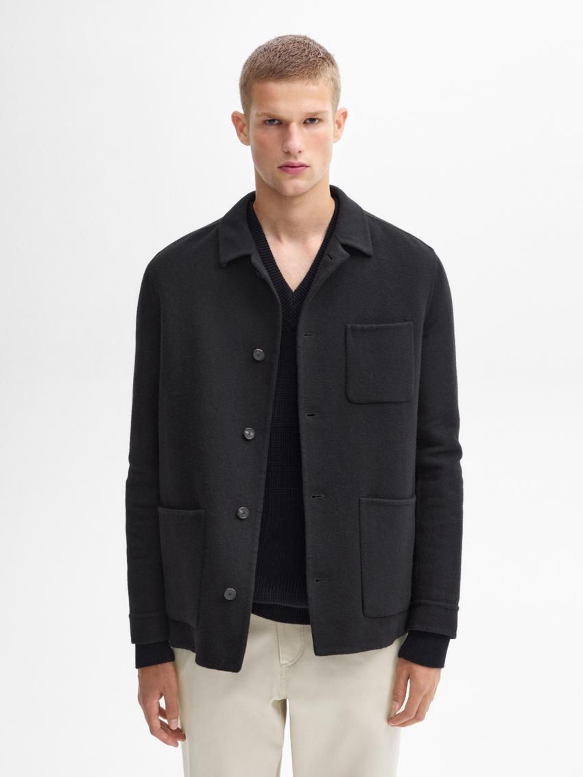 Massimo Dutti Double-faced Wool With Pocket Details Men Jacket Black | US-XN4579231