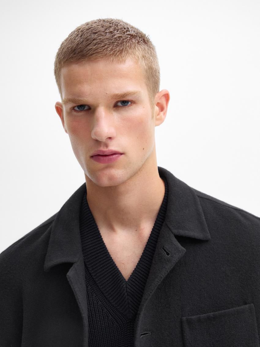 Massimo Dutti Double-faced Wool With Pocket Details Men Jacket Black | US-XN4579231