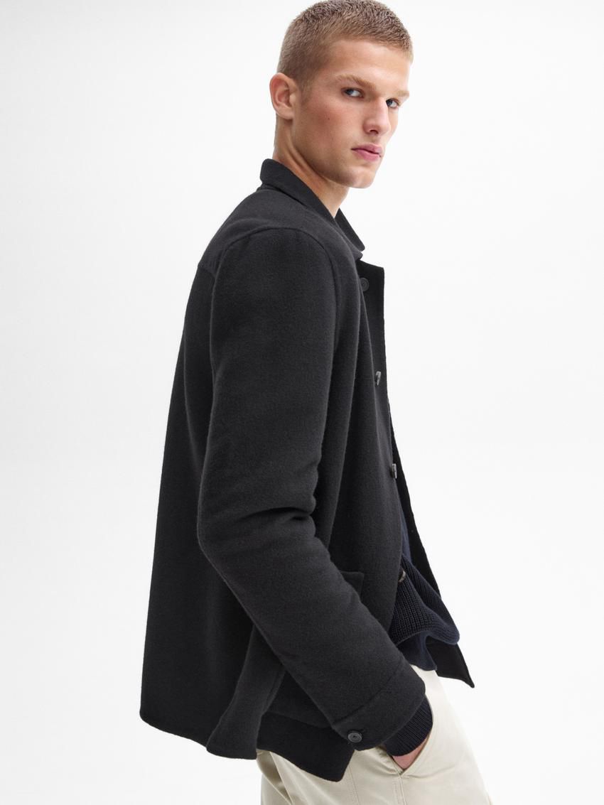 Massimo Dutti Double-faced Wool With Pocket Details Men Jacket Black | US-XN4579231