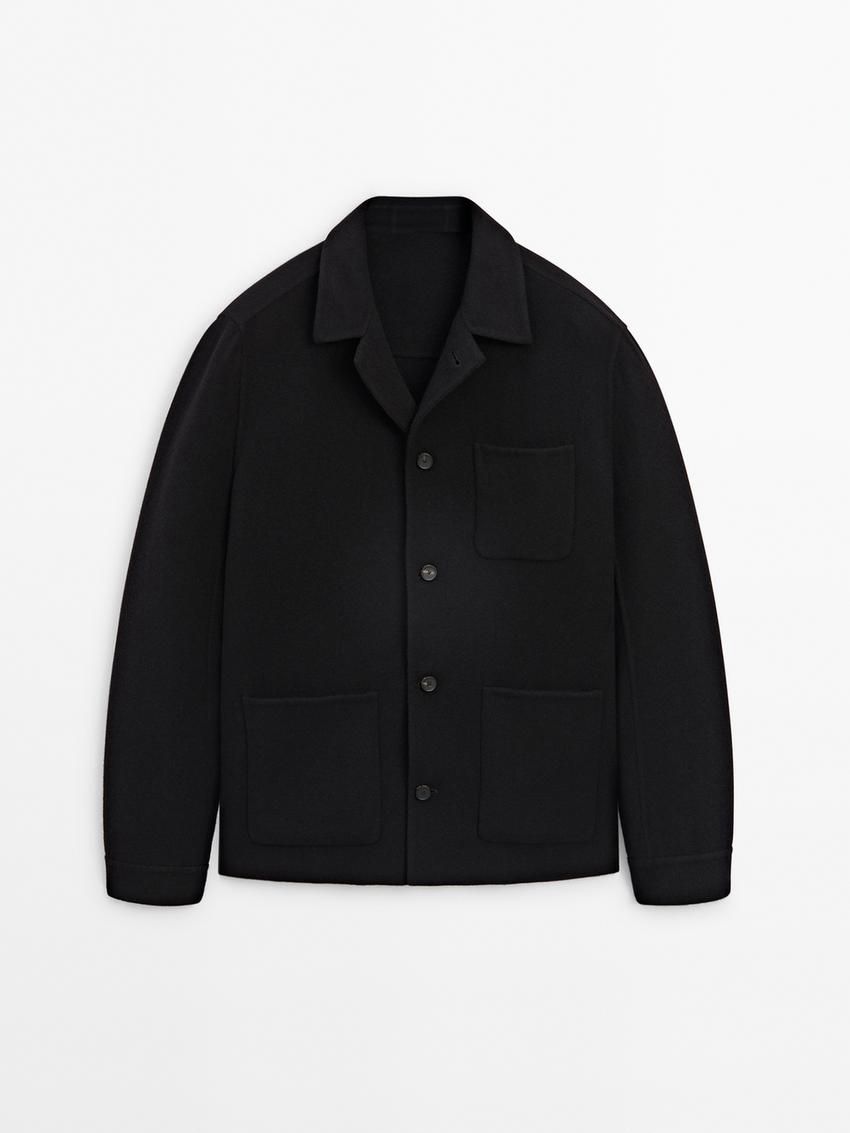Massimo Dutti Double-faced Wool With Pocket Details Men Jacket Black | US-XN4579231