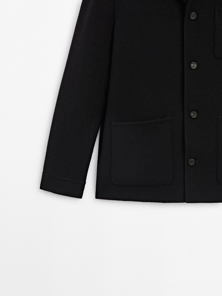 Massimo Dutti Double-faced Wool With Pocket Details Men Jacket Black | US-XN4579231