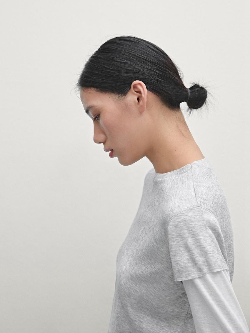 Massimo Dutti Double-layer Cotton Women T-Shirt Grey | US-PU8937126