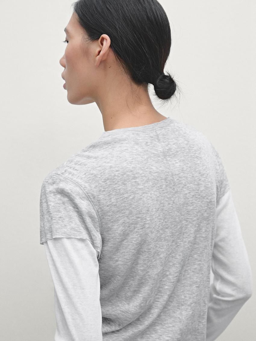 Massimo Dutti Double-layer Cotton Women T-Shirt Grey | US-PU8937126