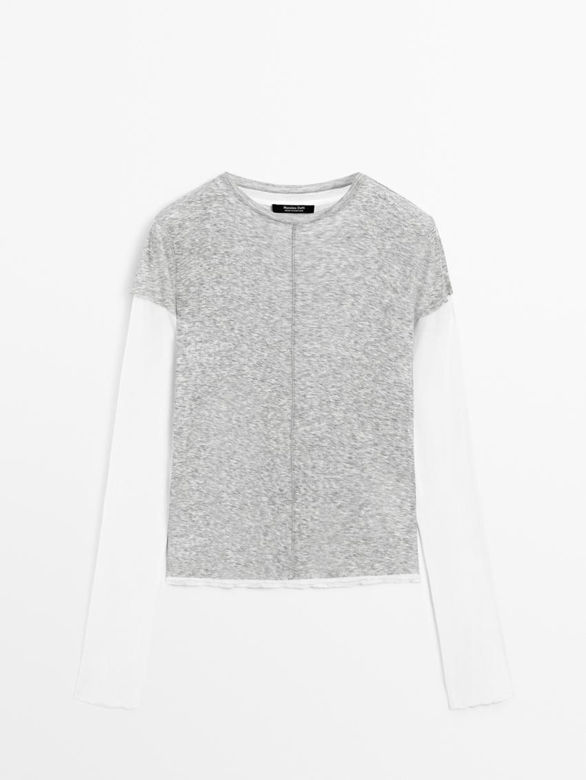 Massimo Dutti Double-layer Cotton Women T-Shirt Grey | US-PU8937126