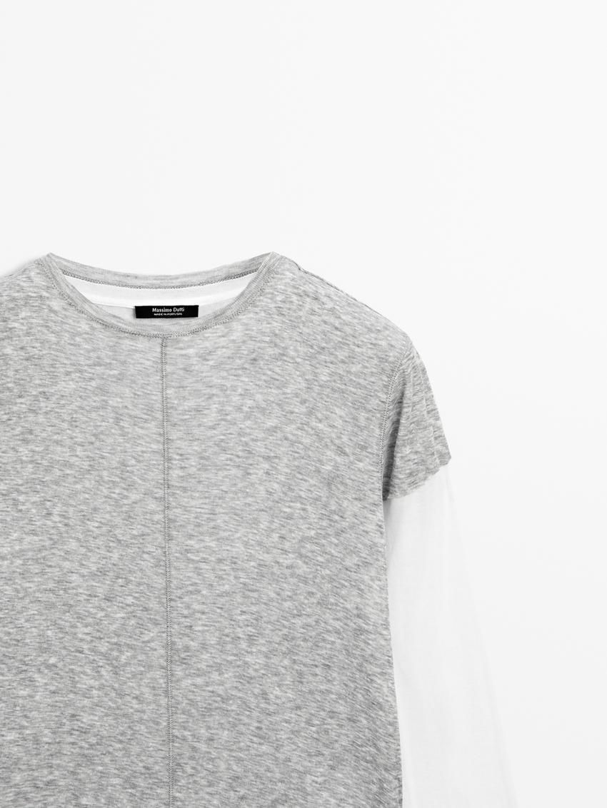 Massimo Dutti Double-layer Cotton Women T-Shirt Grey | US-PU8937126