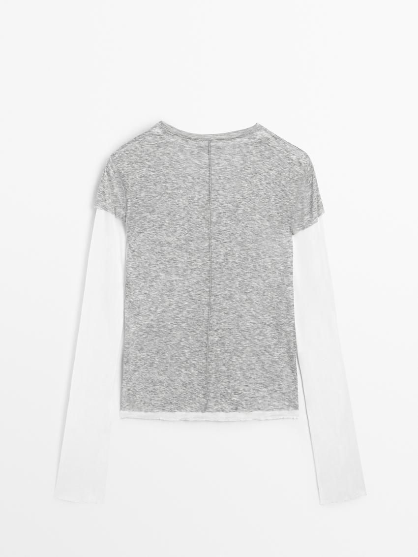 Massimo Dutti Double-layer Cotton Women T-Shirt Grey | US-PU8937126