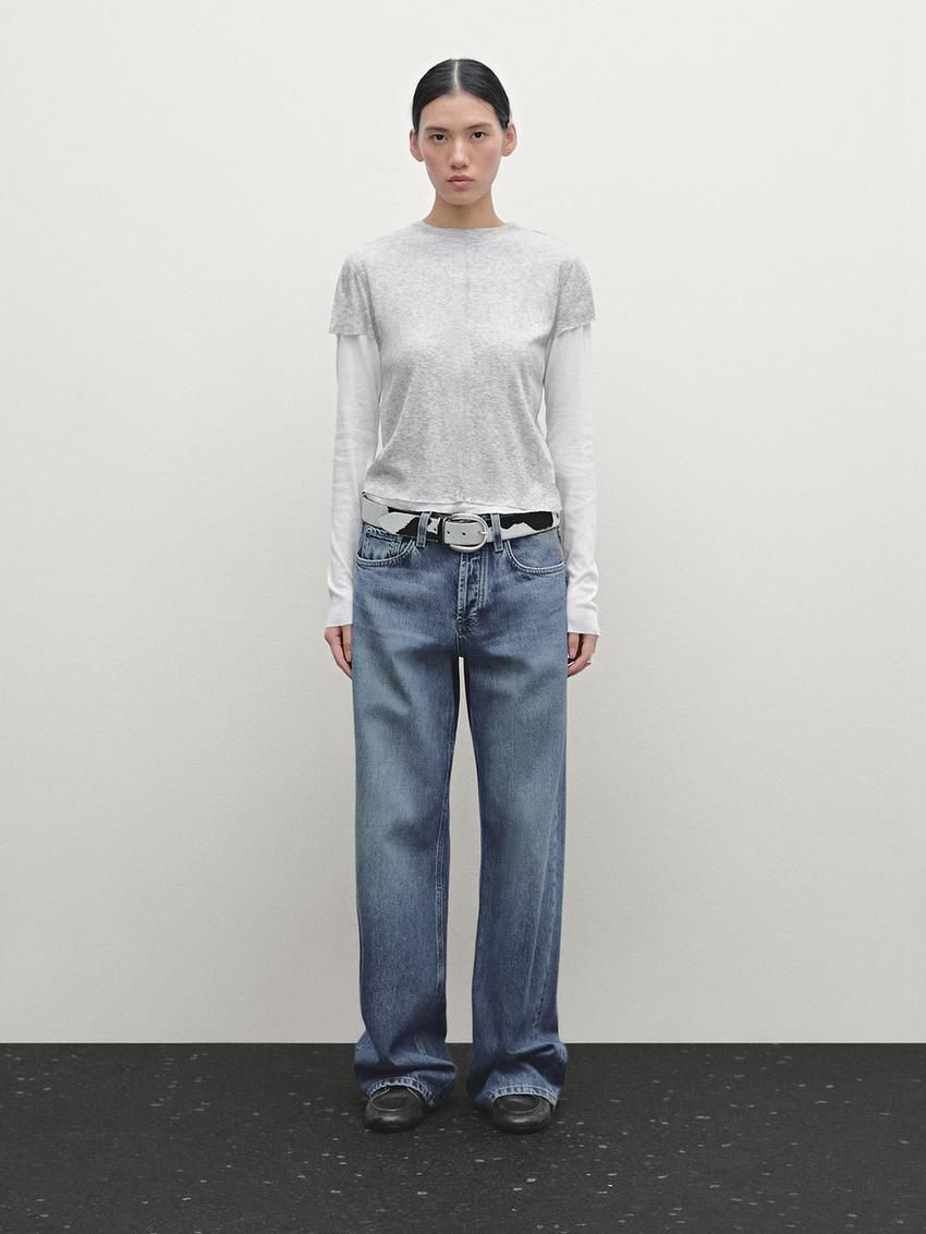 Massimo Dutti Double-layer Cotton Women T-Shirt Grey | US-PU8937126