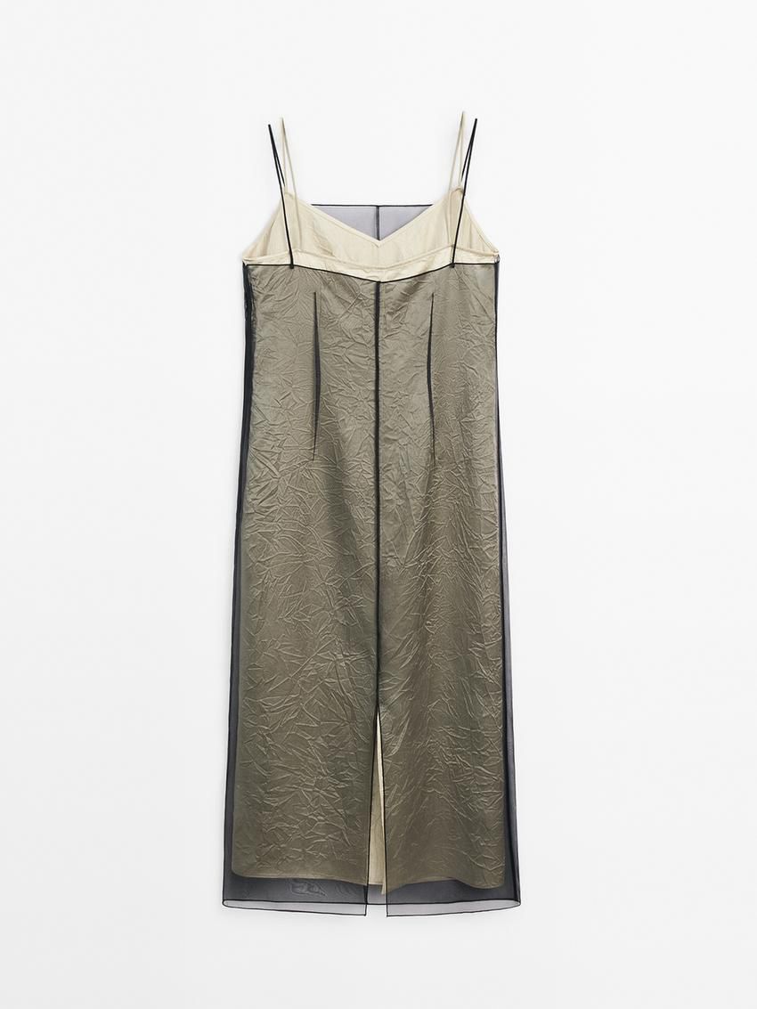 Massimo Dutti Double-layer Organza Midi Women Dress Black / Cream | US-WH7348610