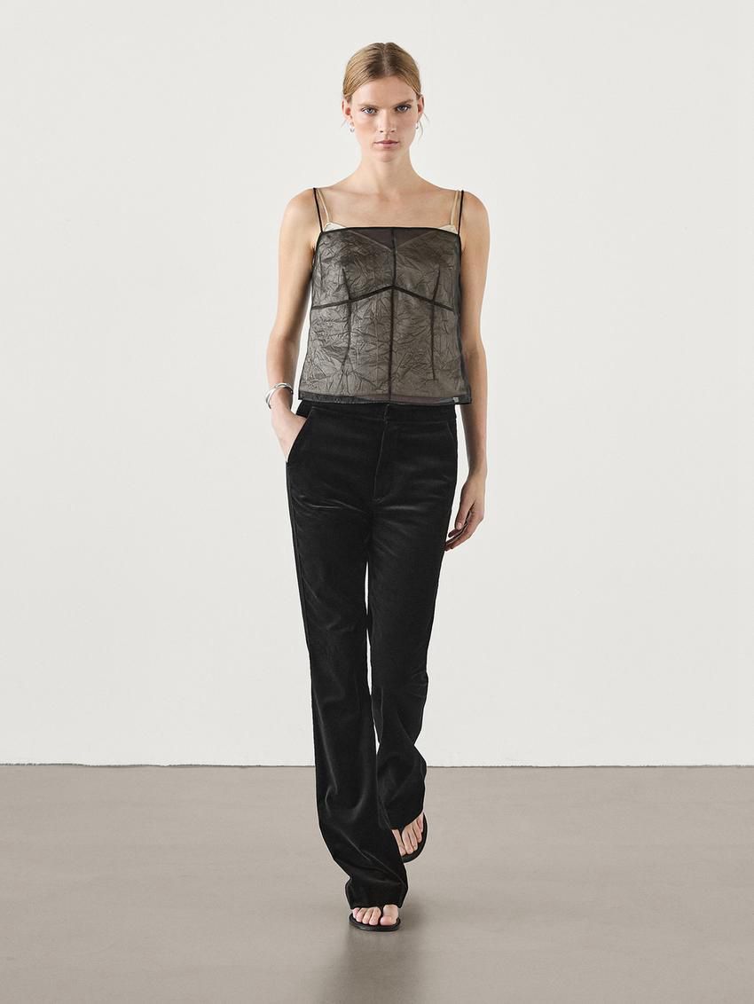 Massimo Dutti Double-layer Organza Women Top Black | US-QO7068194