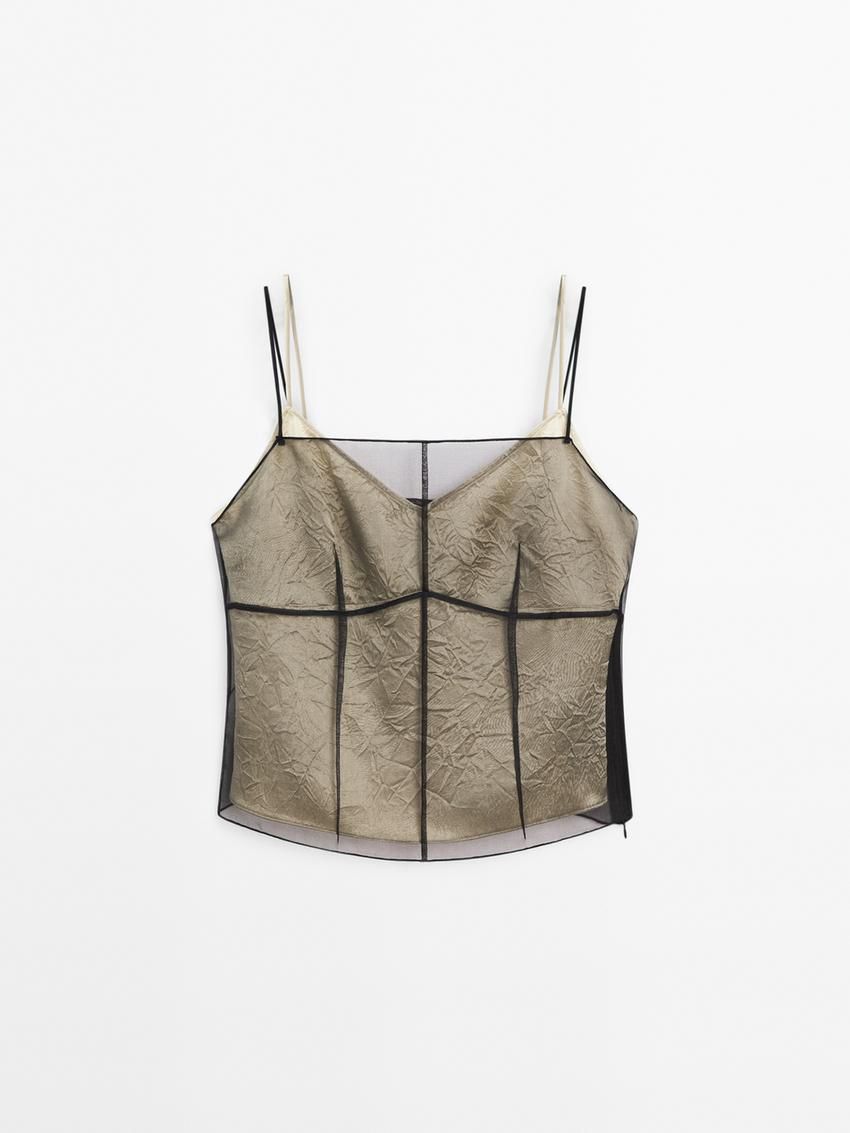 Massimo Dutti Double-layer Organza Women Top Black | US-QO7068194