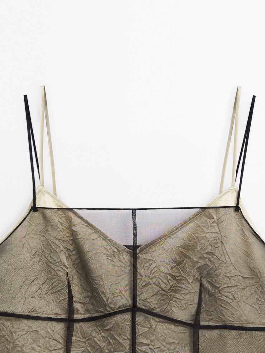 Massimo Dutti Double-layer Organza Women Top Black | US-QO7068194
