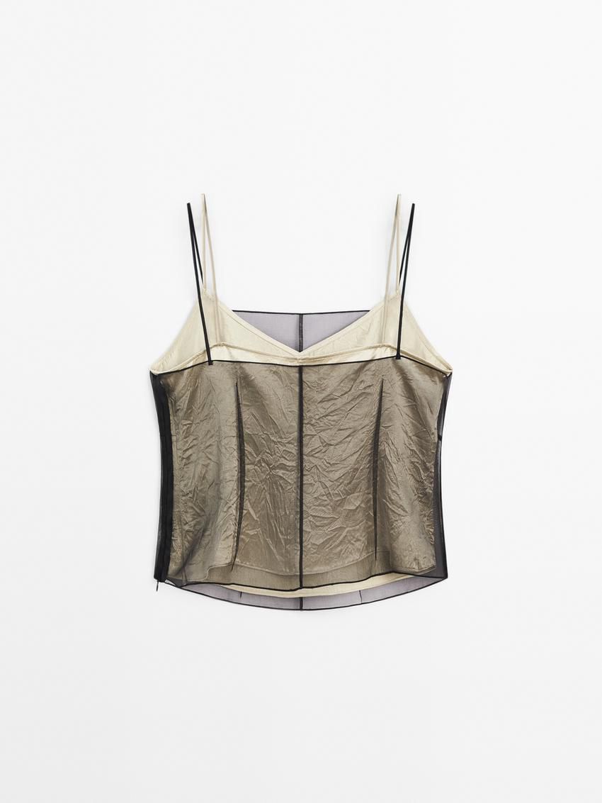 Massimo Dutti Double-layer Organza Women Top Black | US-QO7068194