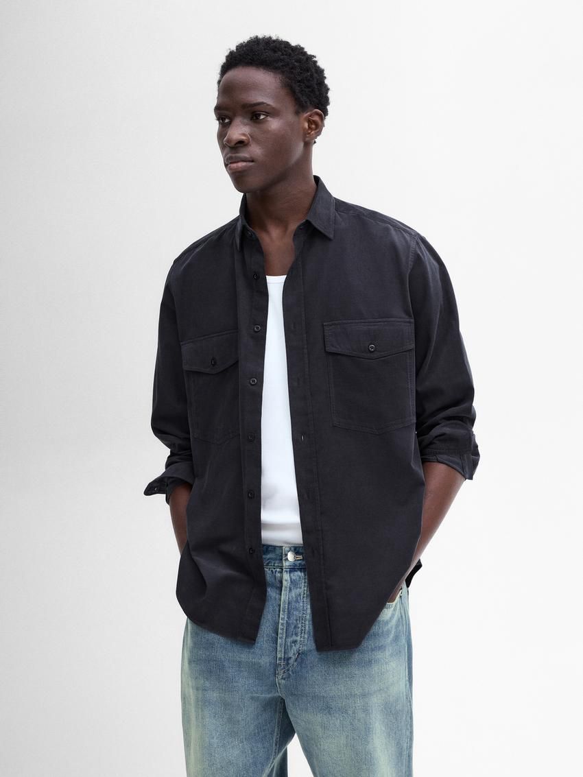 Massimo Dutti Double-pocket Cotton Men Overshirt Navy | US-DY1850643