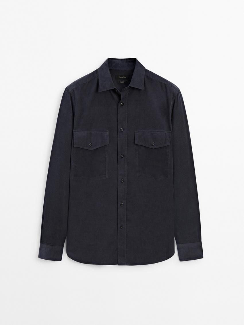 Massimo Dutti Double-pocket Cotton Men Overshirt Navy | US-DY1850643
