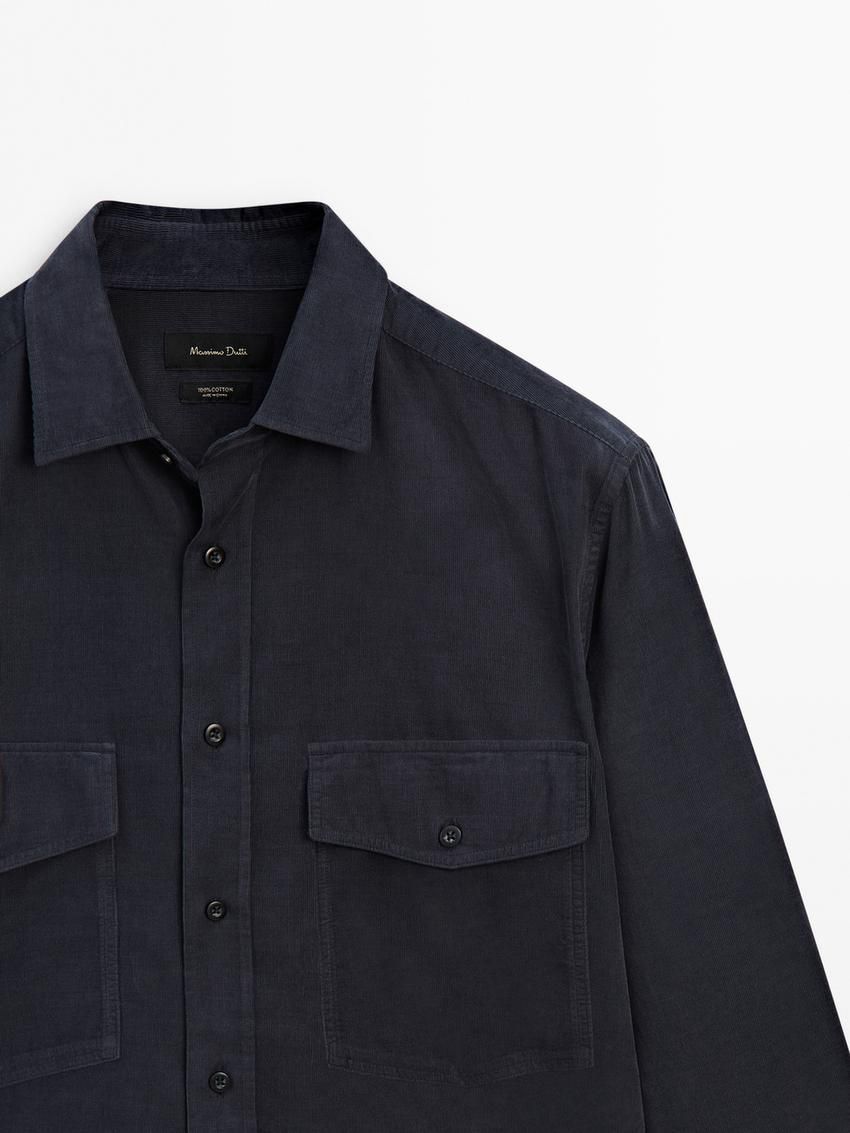 Massimo Dutti Double-pocket Cotton Men Overshirt Navy | US-DY1850643