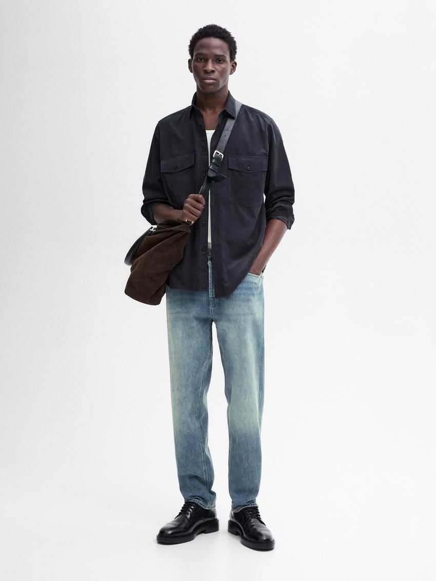 Massimo Dutti Double-pocket Cotton Men Overshirt Navy | US-DY1850643