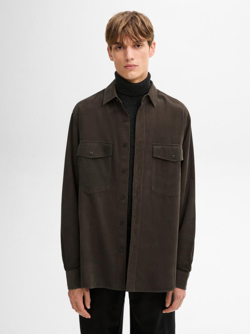 Massimo Dutti Double-pocket Cotton Men Overshirt Dark Olive | US-JB3591287