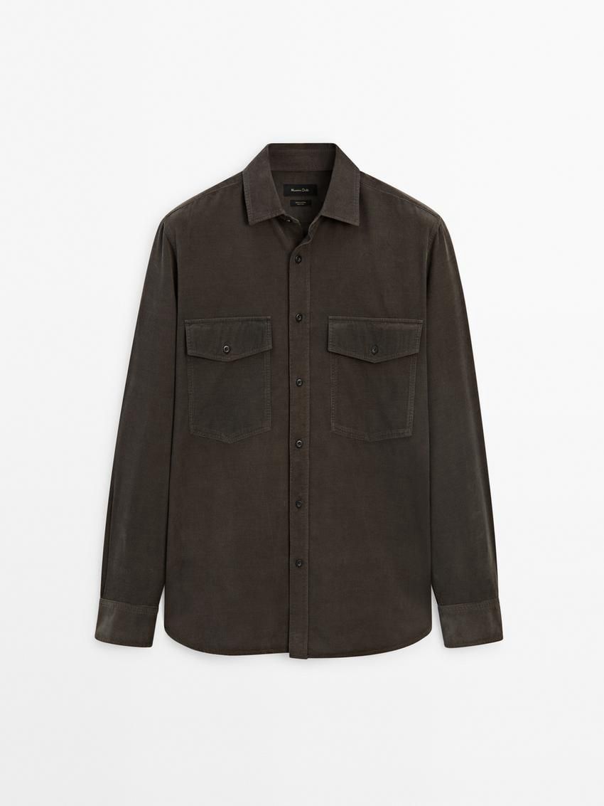 Massimo Dutti Double-pocket Cotton Men Overshirt Dark Olive | US-JB3591287