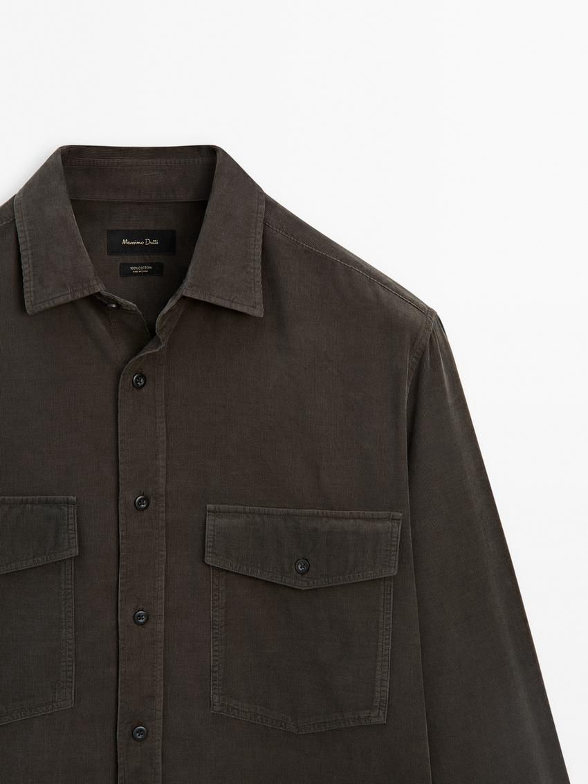 Massimo Dutti Double-pocket Cotton Men Overshirt Dark Olive | US-JB3591287