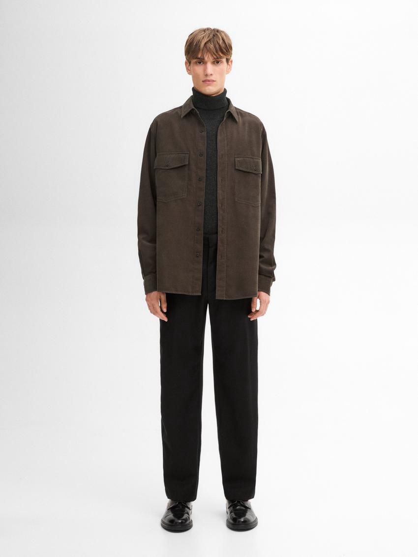 Massimo Dutti Double-pocket Cotton Men Overshirt Dark Olive | US-JB3591287