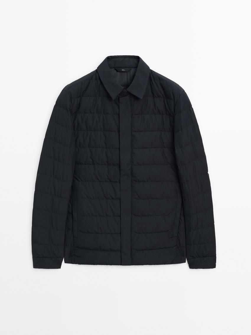 Massimo Dutti Down And Feathers Filling Men Puffer Jacket Navy | US-IL7129084