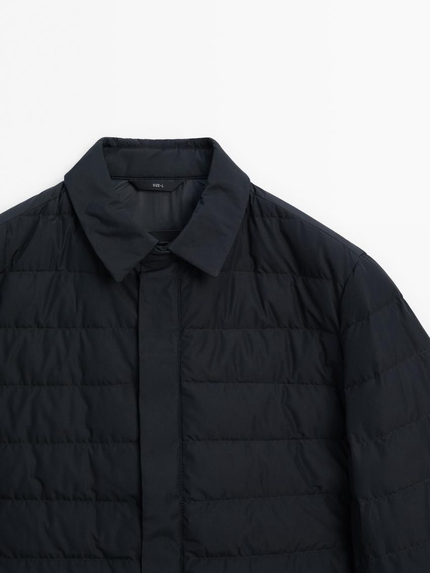 Massimo Dutti Down And Feathers Filling Men Puffer Jacket Navy | US-IL7129084