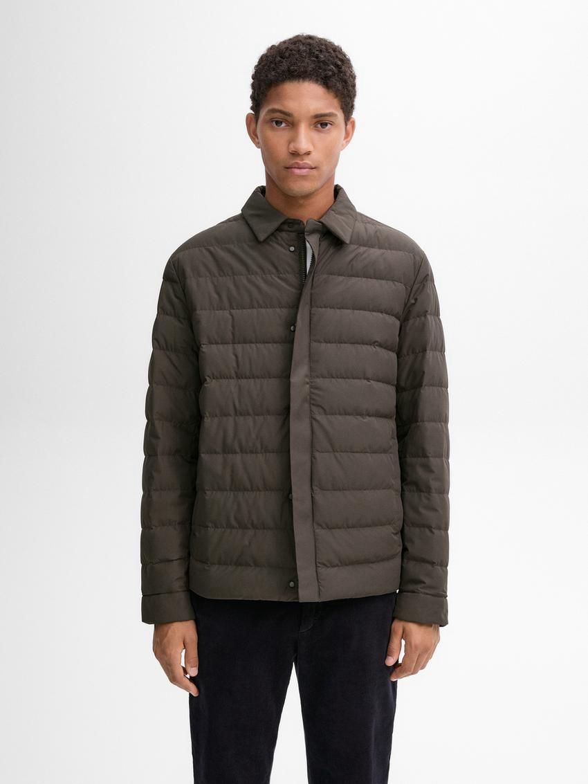 Massimo Dutti Down And Feathers Filling Men Puffer Jacket Grey Brown | US-VC3645809