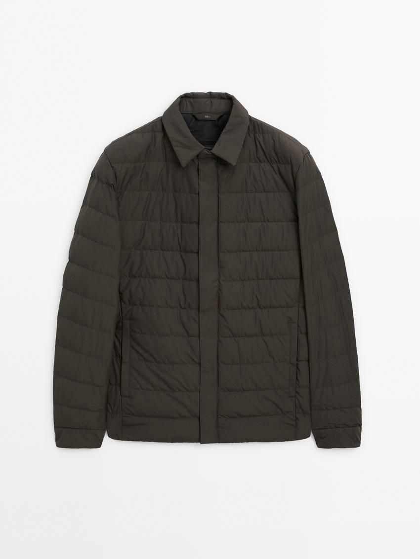 Massimo Dutti Down And Feathers Filling Men Puffer Jacket Grey Brown | US-VC3645809