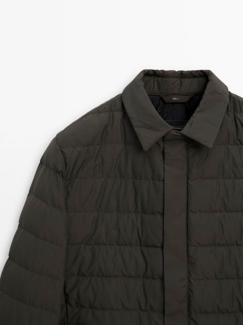 Massimo Dutti Down And Feathers Filling Men Puffer Jacket Grey Brown | US-VC3645809