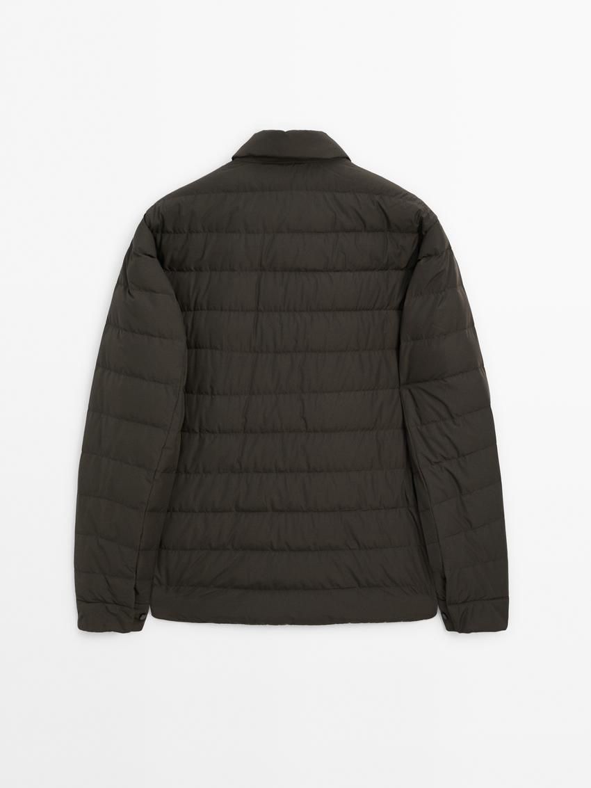 Massimo Dutti Down And Feathers Filling Men Puffer Jacket Grey Brown | US-VC3645809