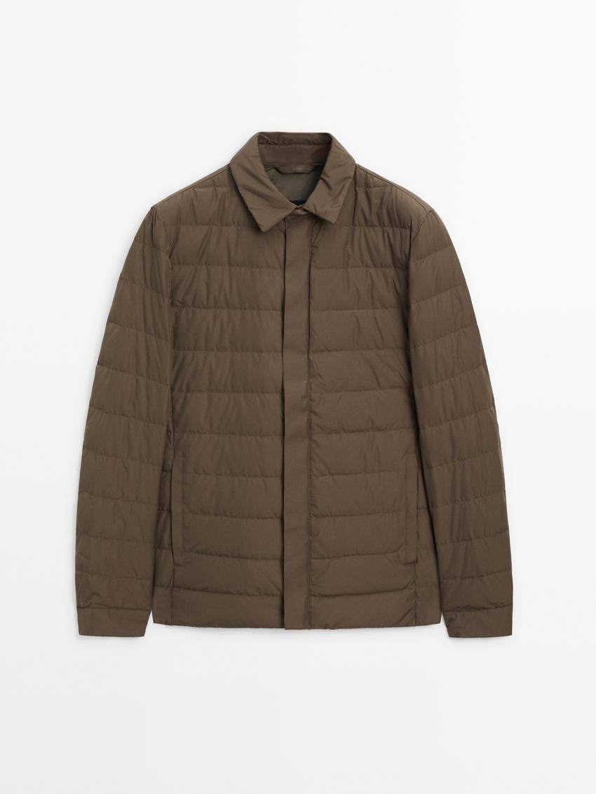 Massimo Dutti Down And Feathers Filling Men Puffer Jacket Dark Brown | US-FW1240839
